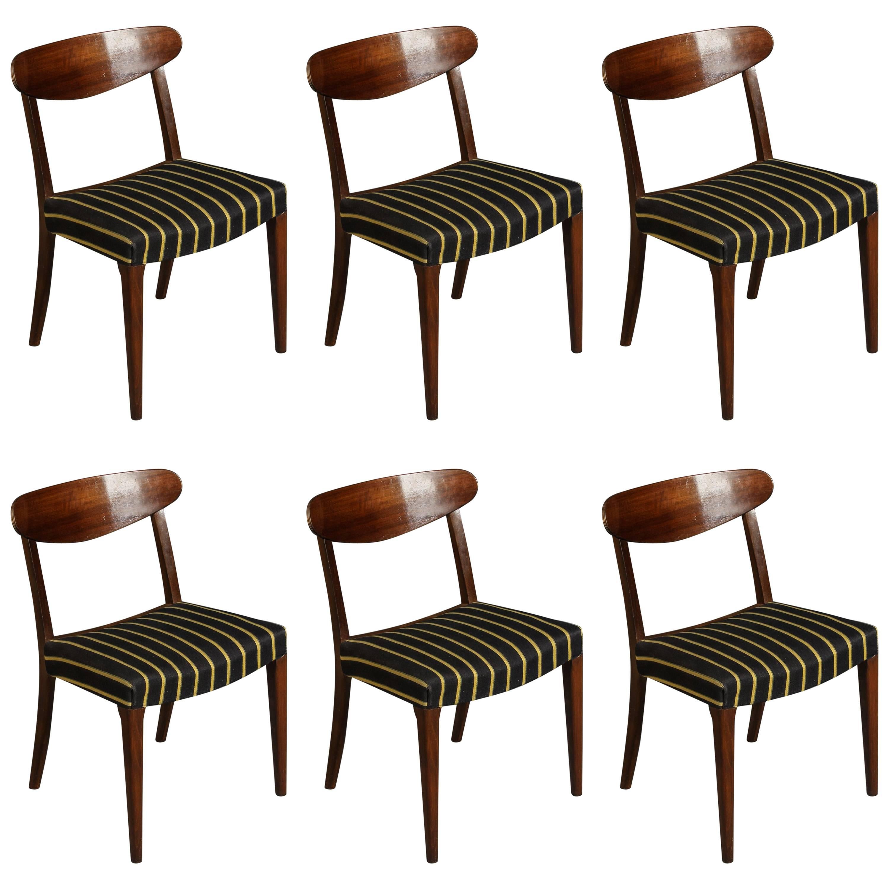 Set of Six Danish Curved Back Dining Chairs For Sale