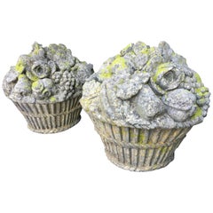 Pair of Large French Cast Stone Fruit Baskets 9