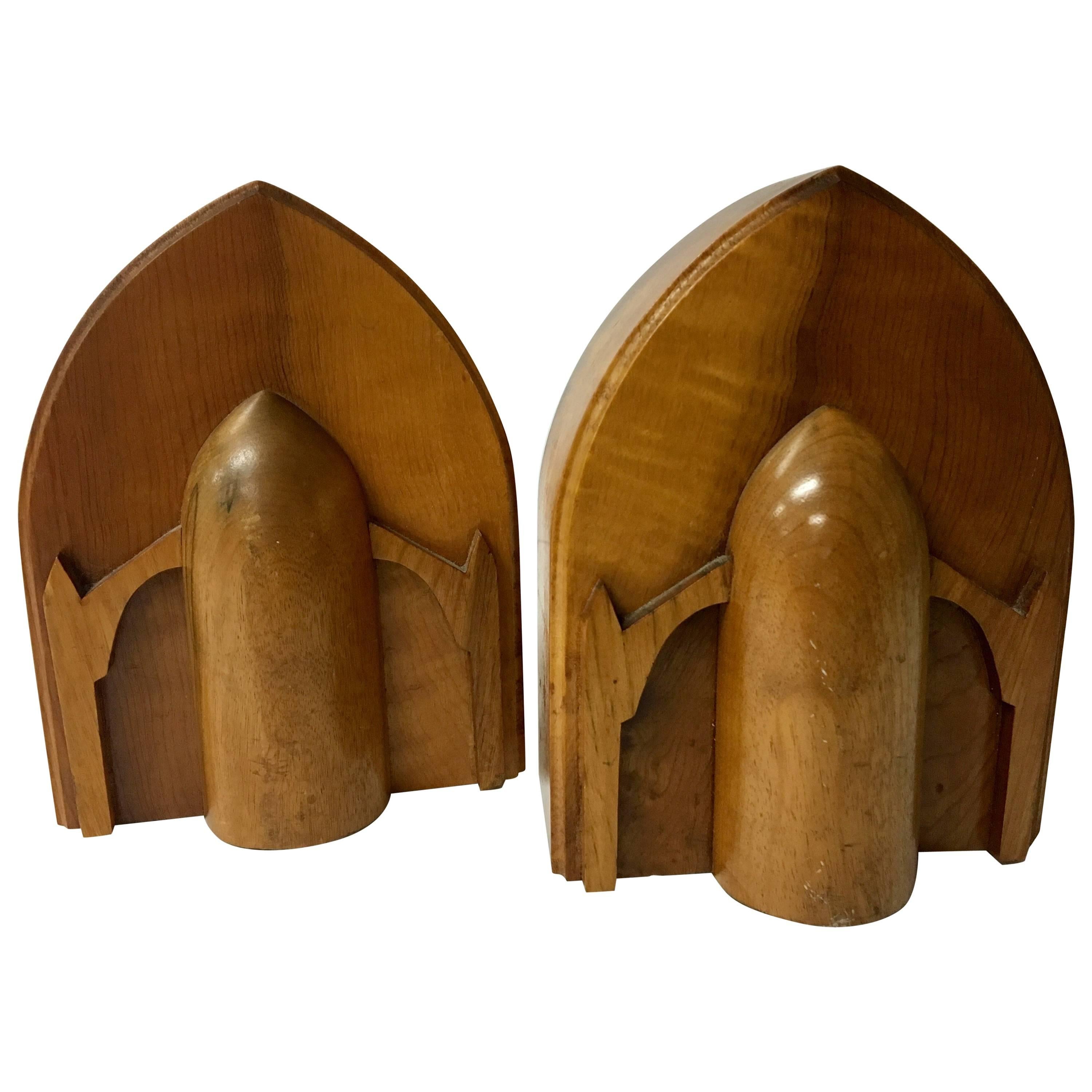 Pair of Solid Maple Wood Art Deco Bookends For Sale