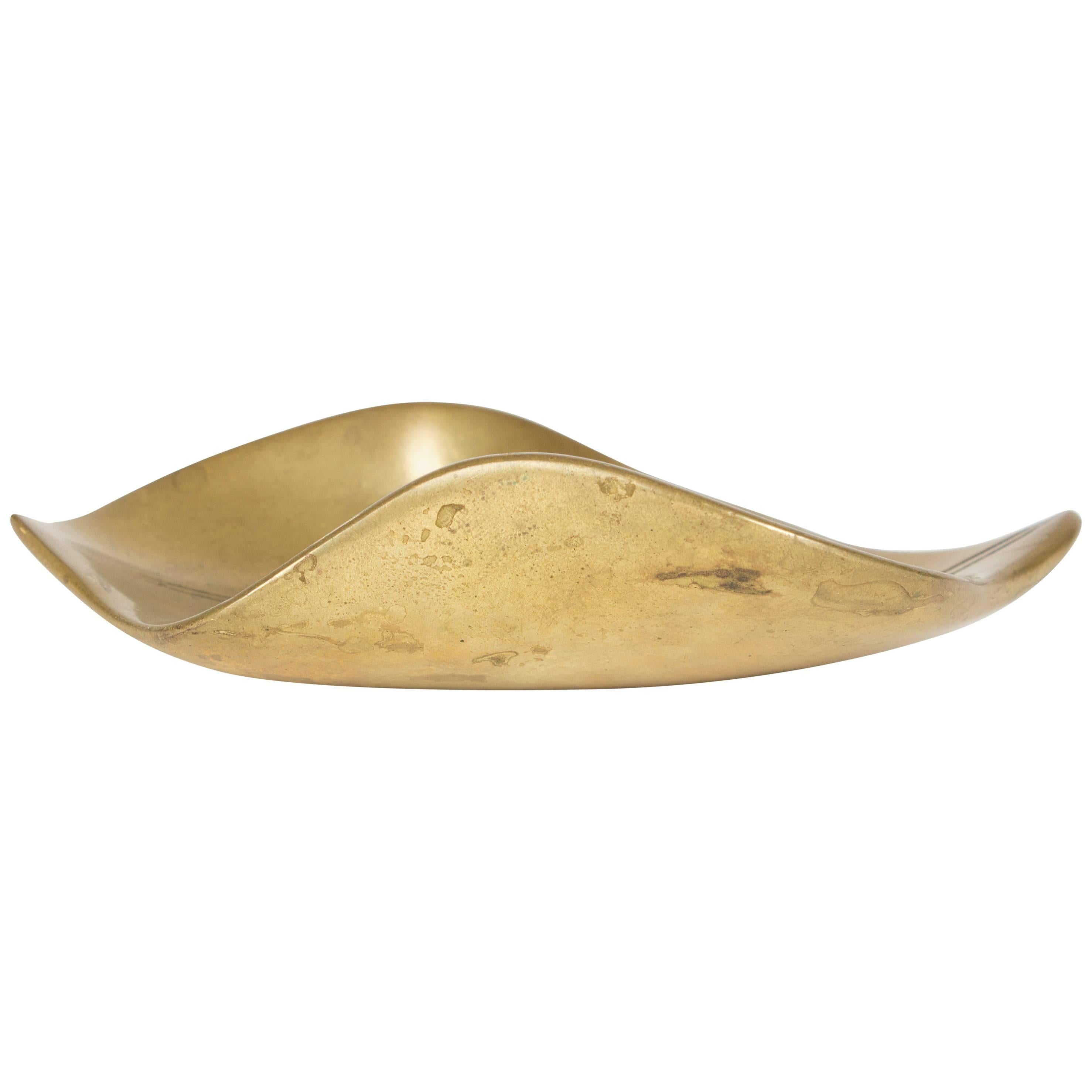 Rare Pre War Solid Brass Auböck Leaf Ashtray, Vienna, 1930s For Sale