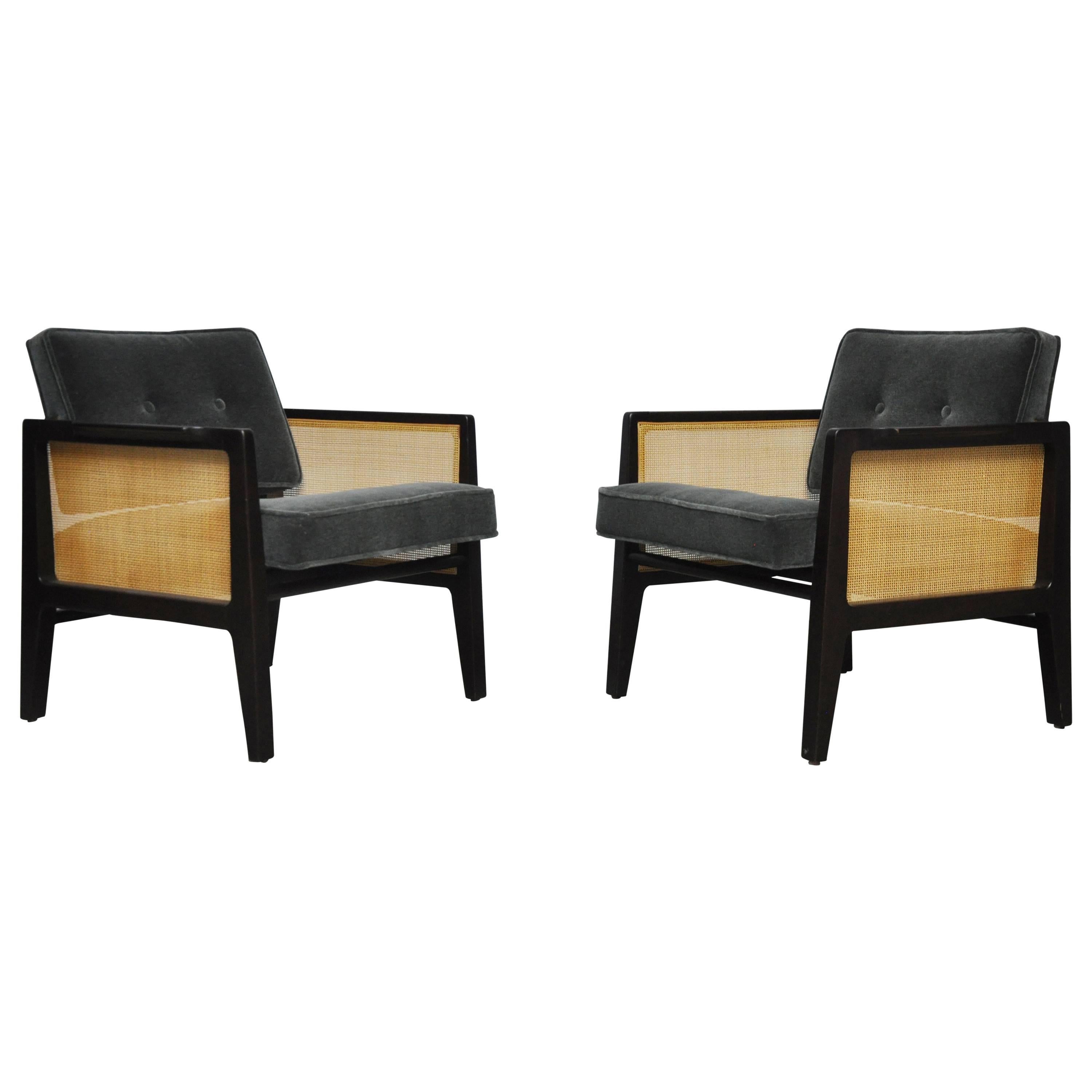 Edward Wormley Cane Side Lounge Chairs for Dunbar