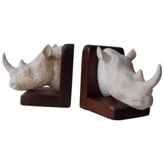 Mid-Century Rhino Bookend Sculptures Vintage Mid-Century Rhino Bookend Sculptures