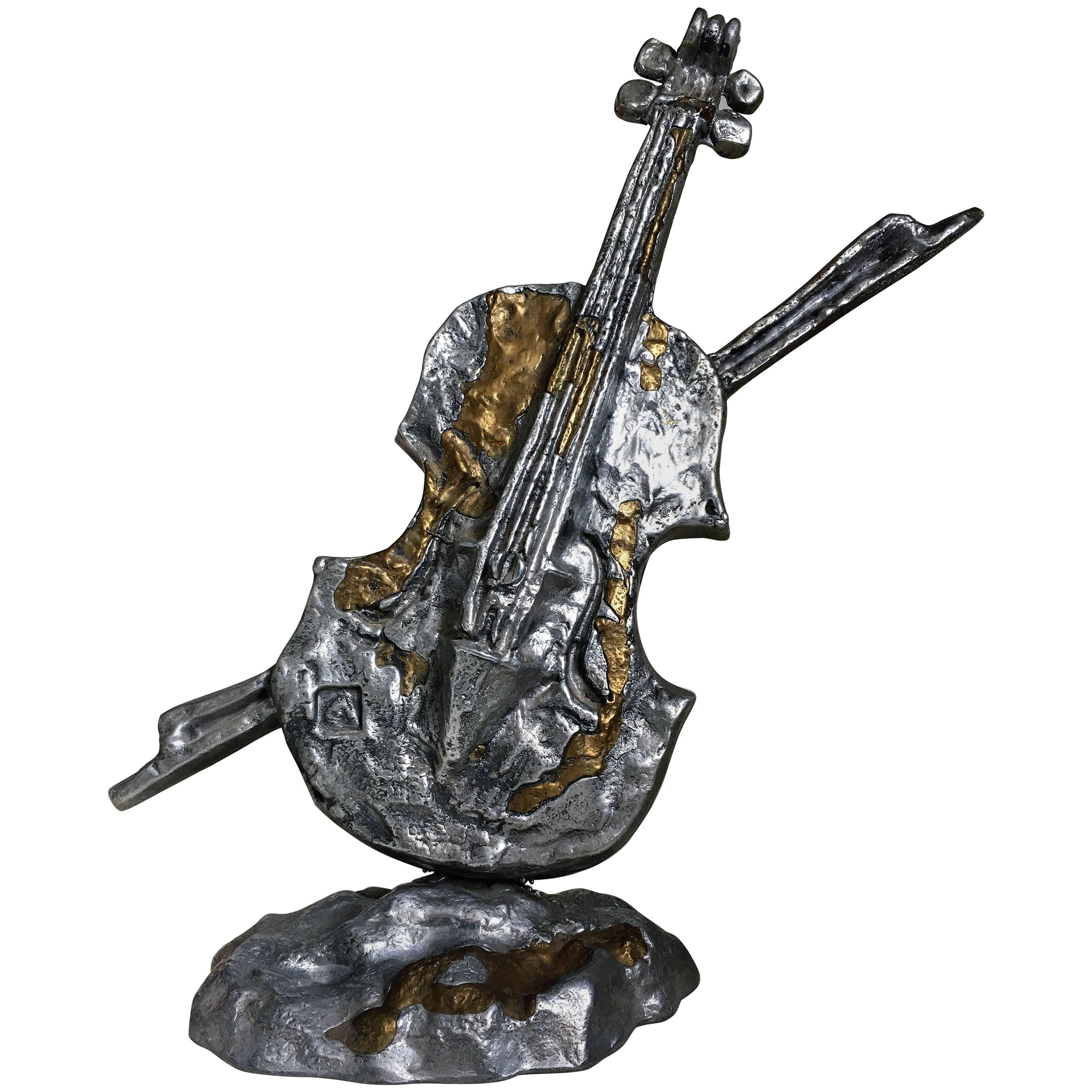 1960s Violin Metal Sculpture, Signed, France