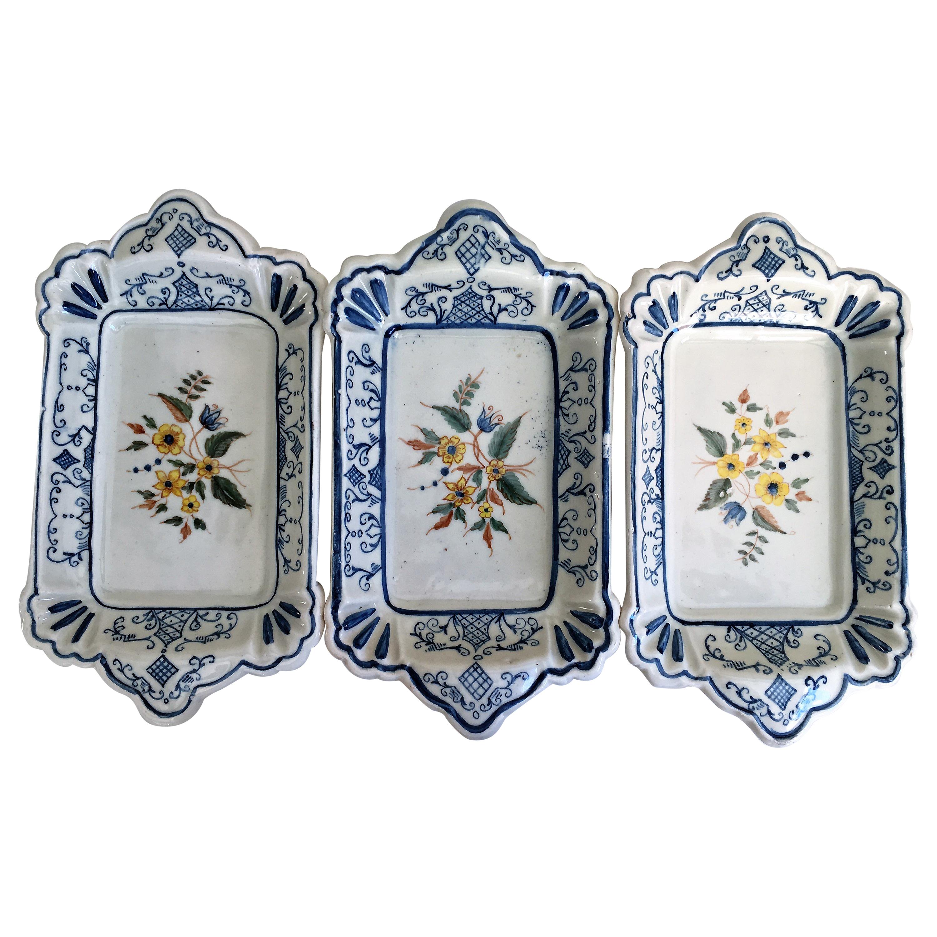 20th Century Set of Three Trays in Blue and Yellow Ceramic, Spain
