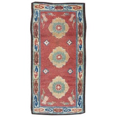Late 19th Century Red Tibetan Rug with Gold and Green Blossoms 11