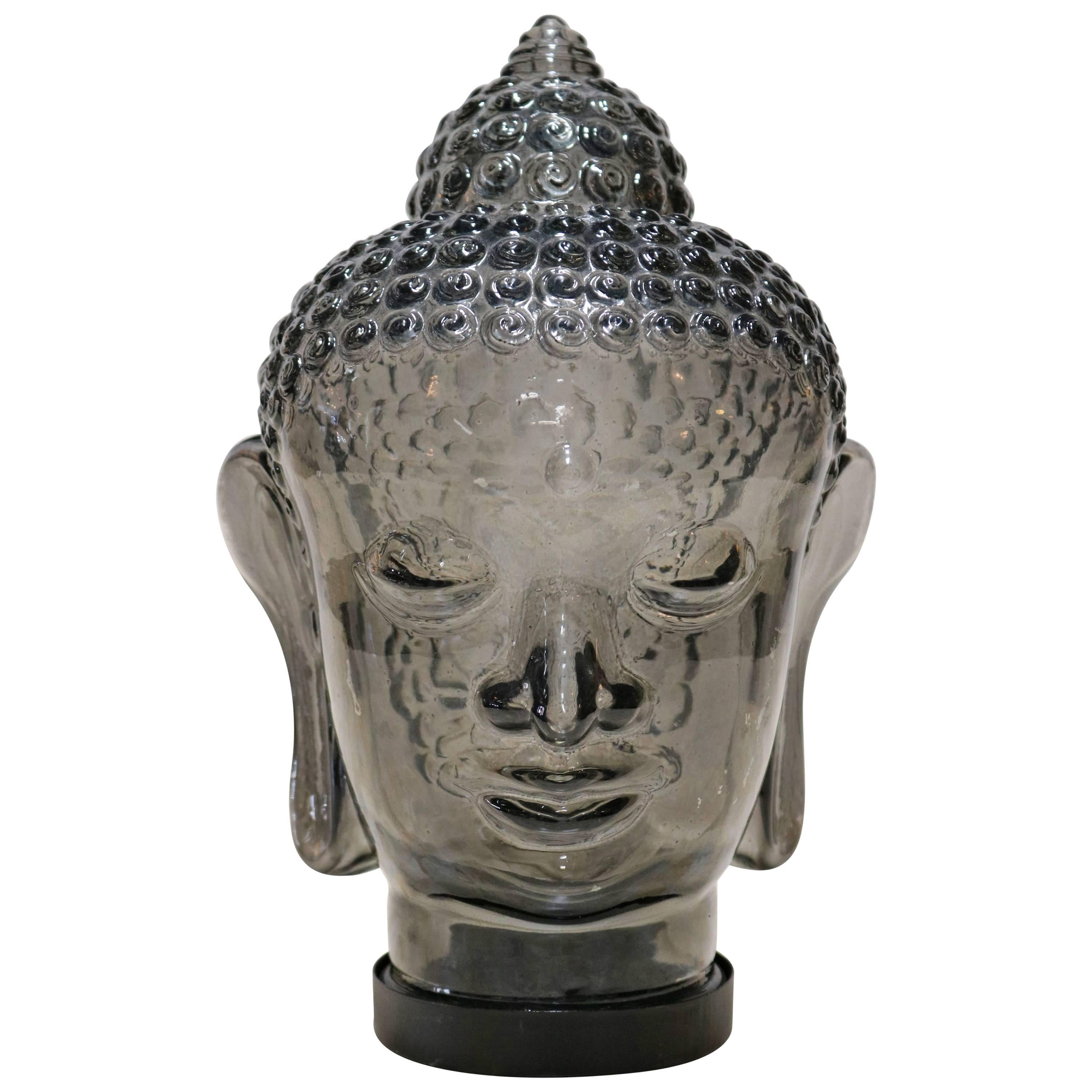 Smoked Glass Buddha Head Sculpture