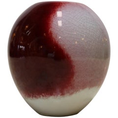 Candy Apple Red and Cream Decorative Ceramic by Masuo Ojima