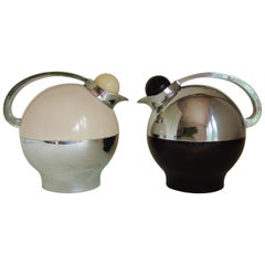 Contrasting Pair of Chrome and Paint American Art Deco Water Pitchers by Thermos