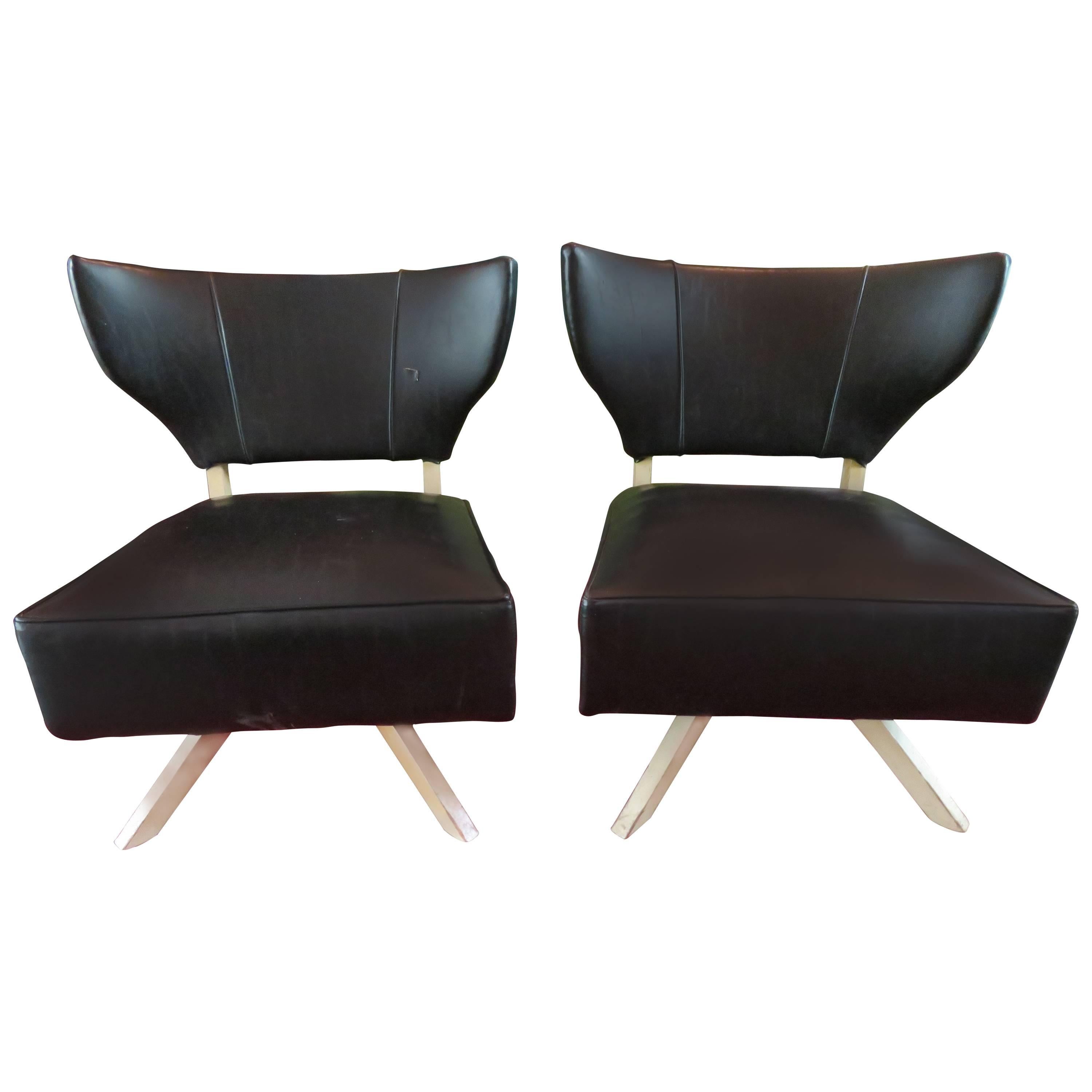 Fun Pair of Kroehler Bat Wing Swivel Slipper Chairs, Mid-Century Modern For Sale