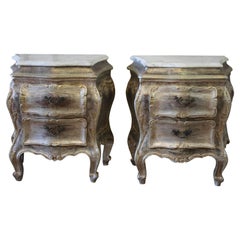 Pair of Silvered Commode Side Tables with Marble Tops