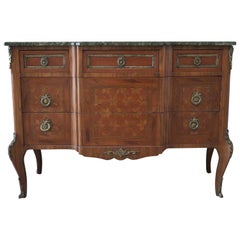 French Marquetry Inlaid Commode with Marble Top