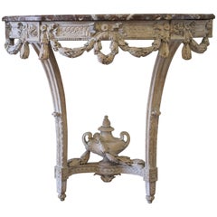 Antique 19th Century Bleached Oak Console Table with Marble Top