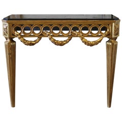20th Century Neoclassical Giltwood Wall Console Table with Marble Top