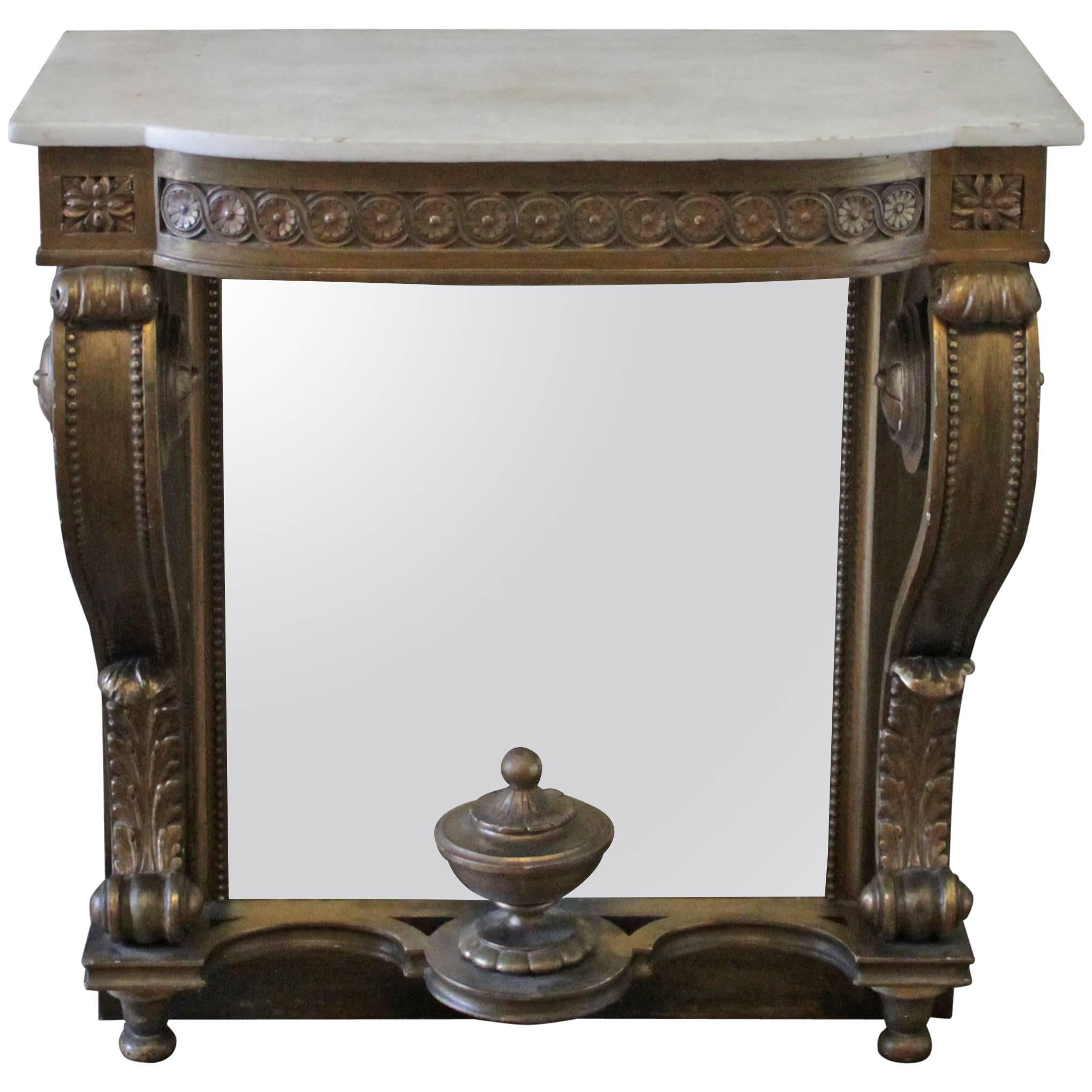 20th Century Giltwood Console with Mirror Back and White Marble Top