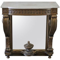 Antique 20th Century Giltwood Console with Mirror Back and White Marble Top