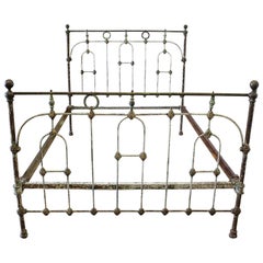 19th Century Farmhouse Style Antique Iron Bed with Original Patina