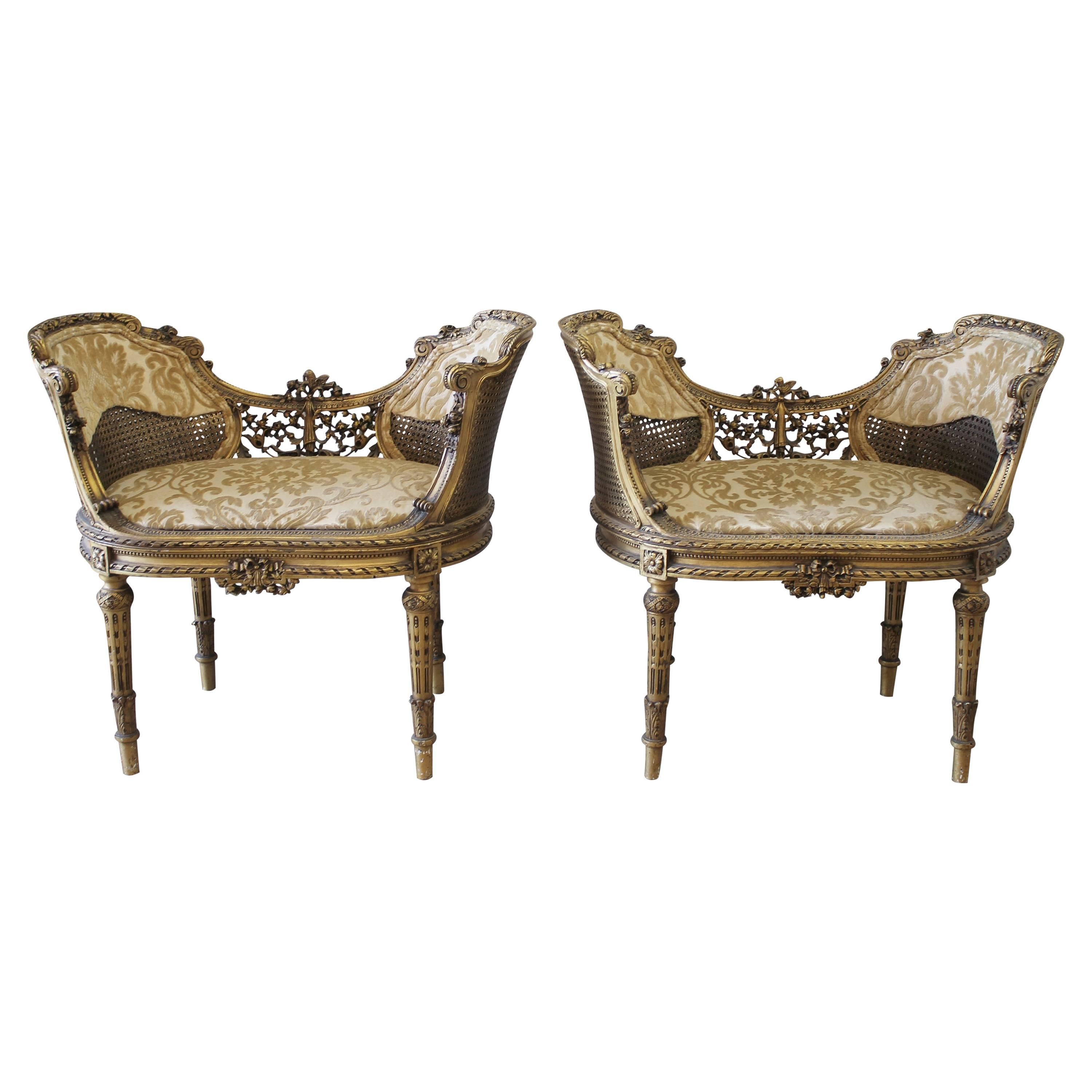 19th Century Giltwood Carved Louis XVI Style Vanity Chairs