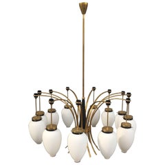 Stunning Brass and Glass Chandelier Attributed to Stilnovo 3