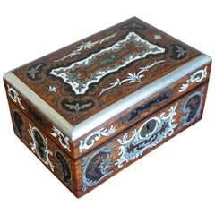 Stunning Antique Box Inlaid with Amazing Motifs in Silver, Bone, Mother-of-Pearl