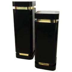 Pair of Black Lacquer and Brass Pedestals