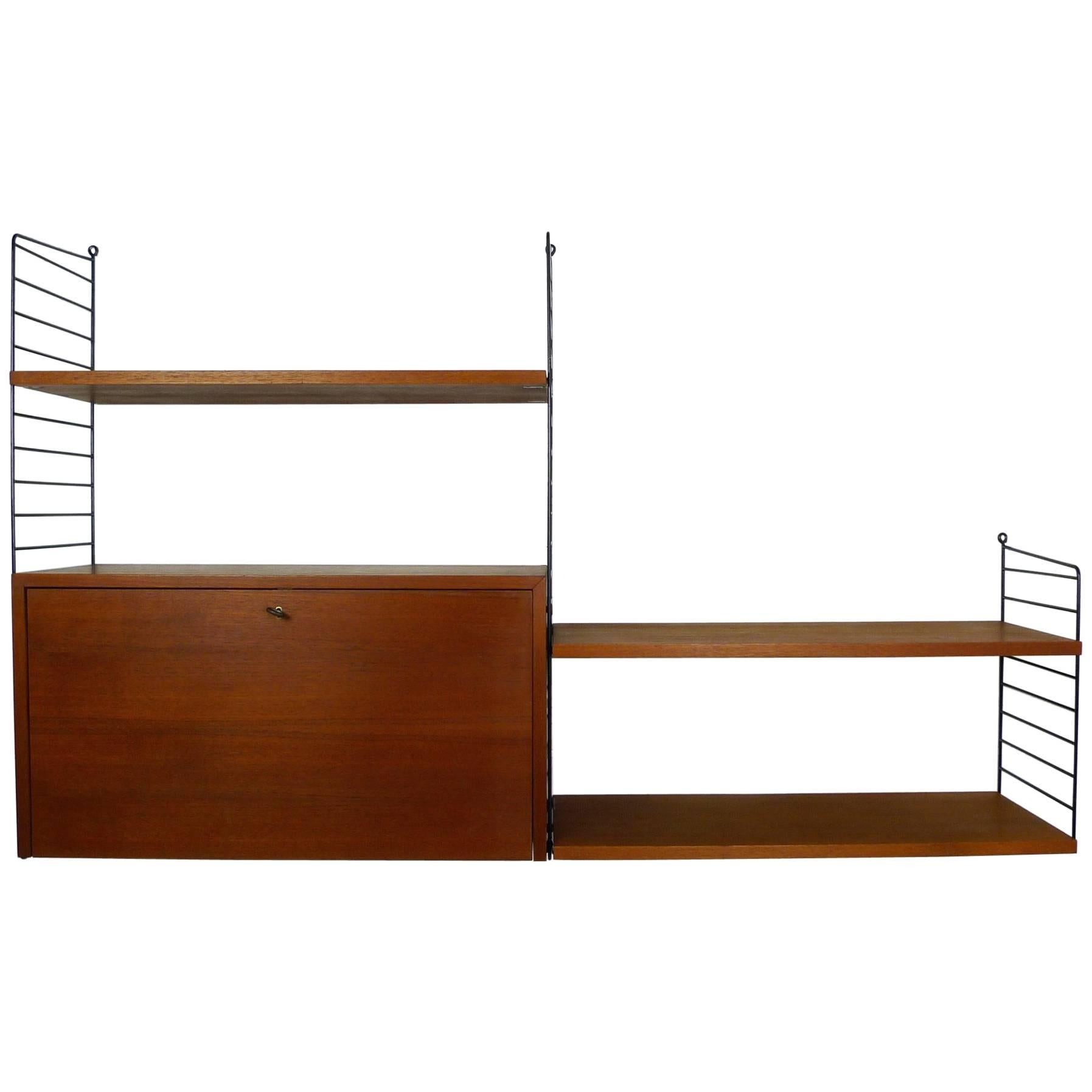 Swedish Wall Unit with Teak Box and Shelves by Nisse Strinning for String, 1950s For Sale