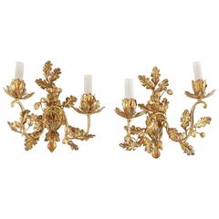 Pair of Guilt Iron Sconces by Maison Baguès, Mid-20h Century, circa 1960