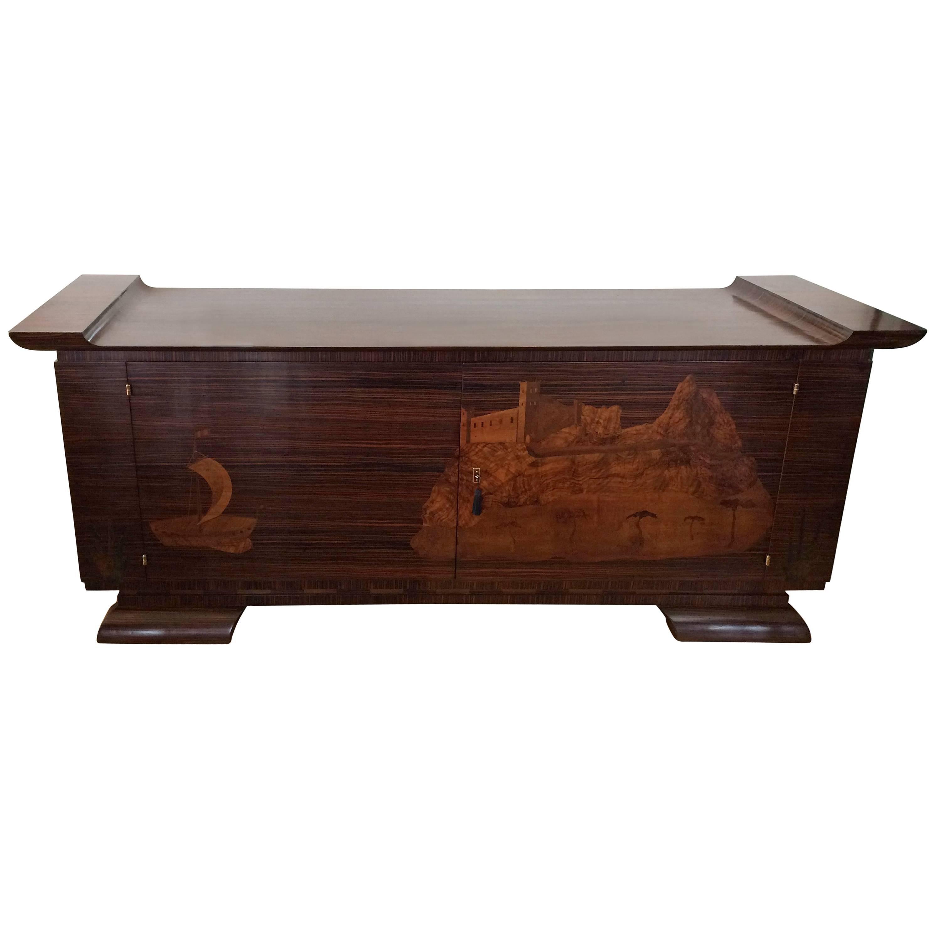 Inlaid Art Deco Macassar Wood Sideboard Buffet For Sale