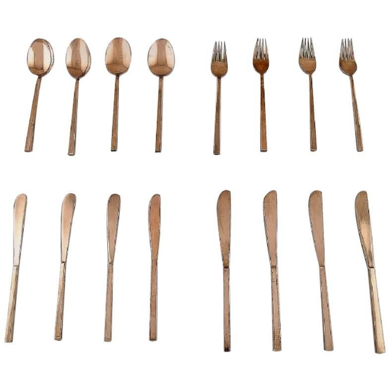 Sigvard Bernadotte 'Scanline' Cutlery in brass Complete for Four People