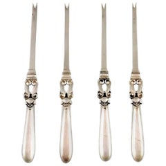 Georg Jensen, Silver, Acorn, Four Lobster Forks