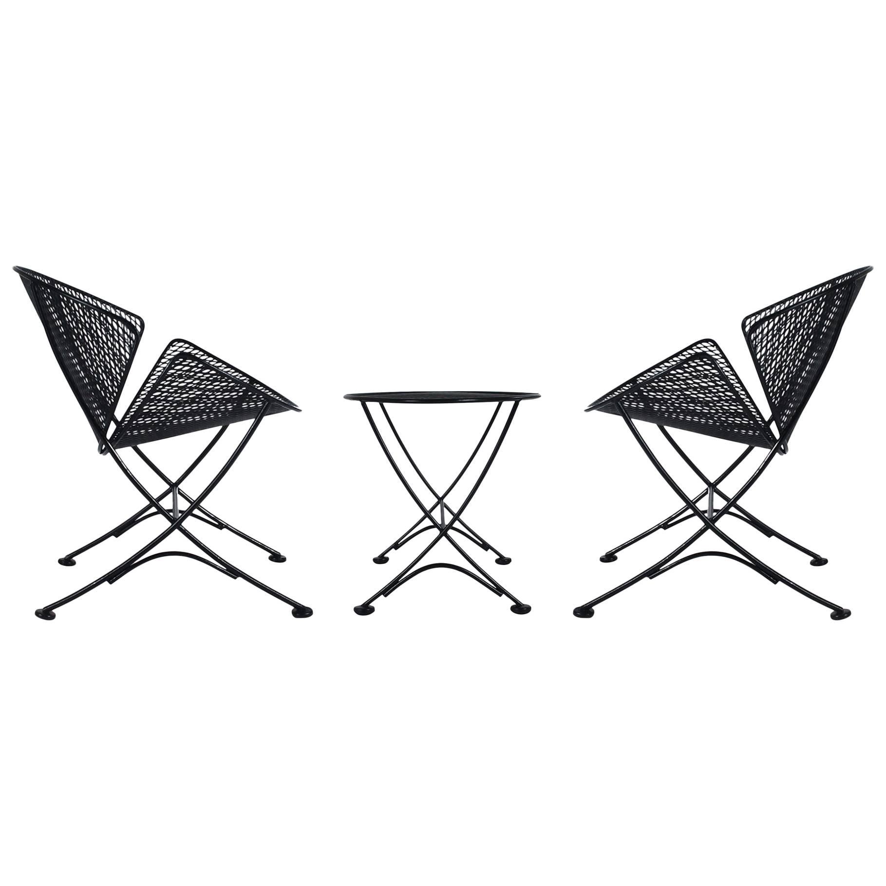 Maurizio Tempestini Pair of Patio Iron Lounge Chairs & Table, Mid-Century Modern