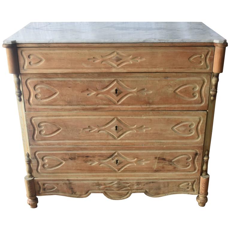 19th Century Spanish Bleached Walnut FourDrawer Chest with White