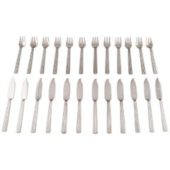 Bernadotte Silver Cutlery Georg Jensen, Fish Cutlery for 12 Persons 24 Parts