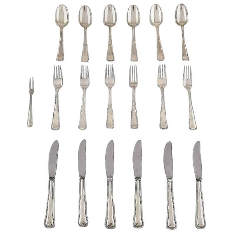 Cohr Old Danish Silver Cutlery for Six People, a Total of 19 Pieces