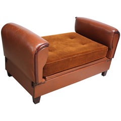 Antique French Deco Leather and Mohair Daybed