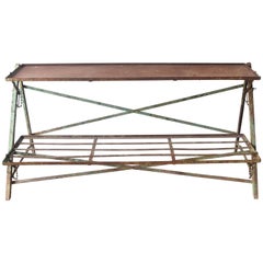 Antique French 19th Century Iron Two Shelf Plant Stand with Green Remnant of Paint