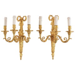 Pair of French Louis XVI Style Ormolu Sconces Late 19h Century, circa 1880