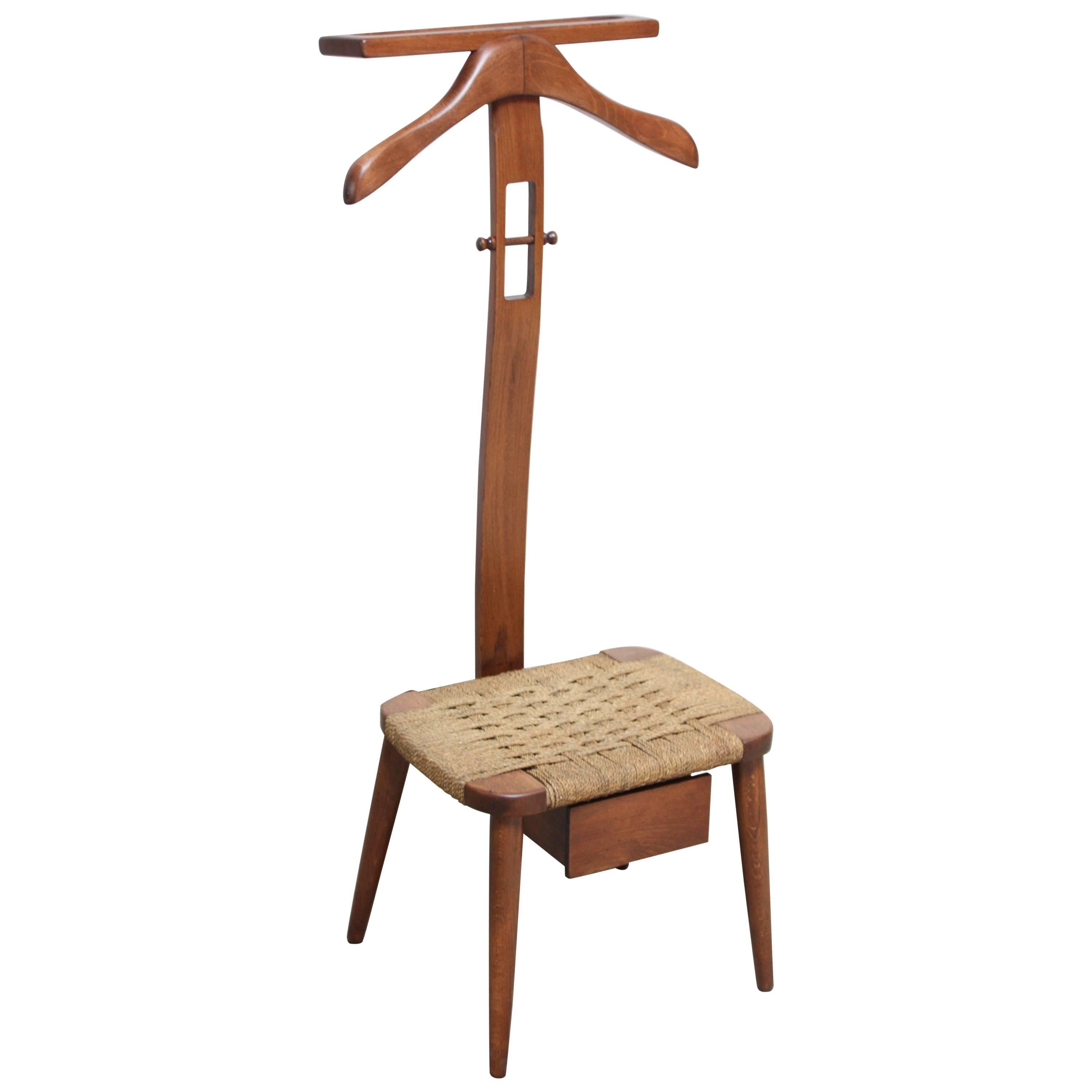 Italian Modern Valet with Woven Seat and Drawer