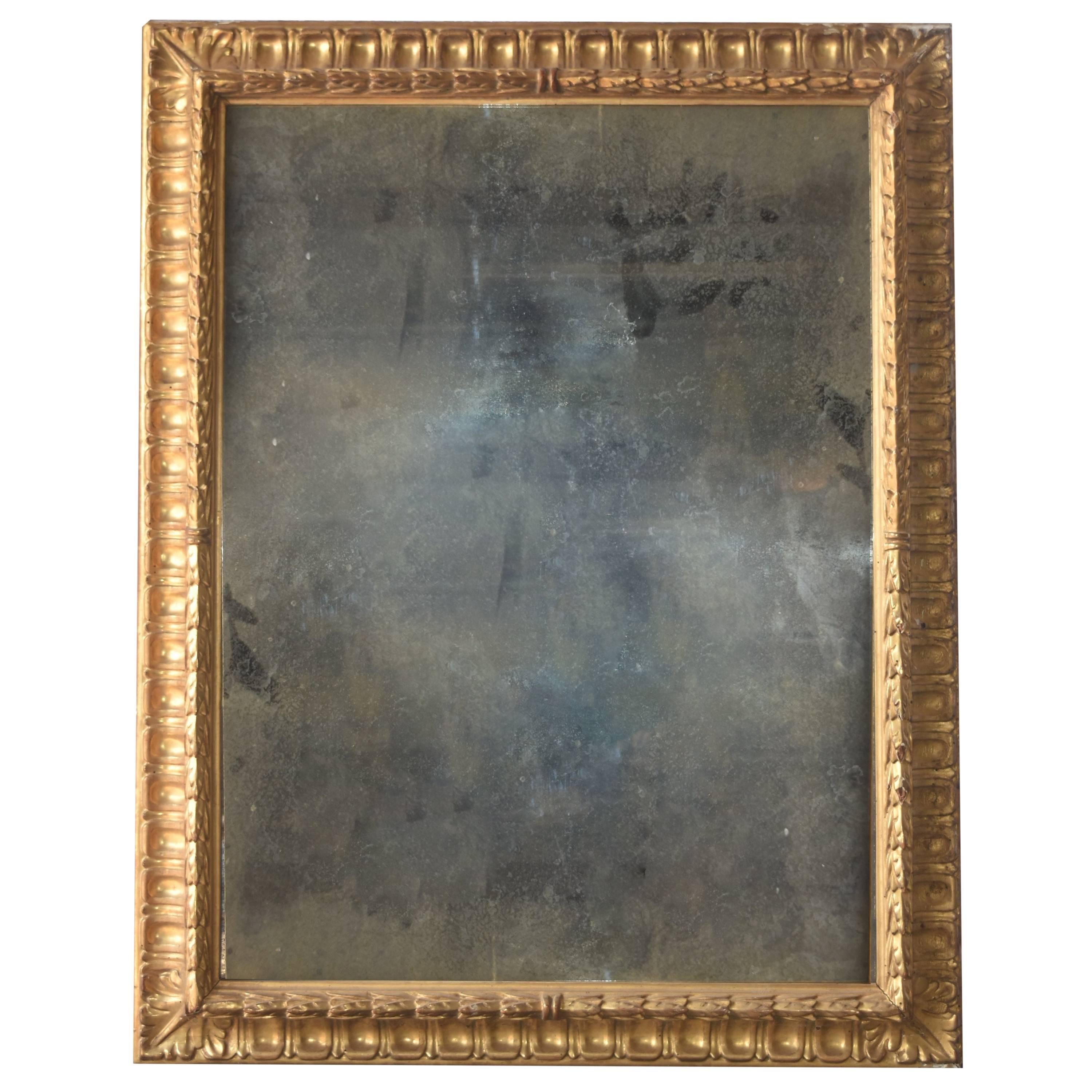 19th Century Gold Gilt Italian Frame with Replaced Distressed Mirror For Sale