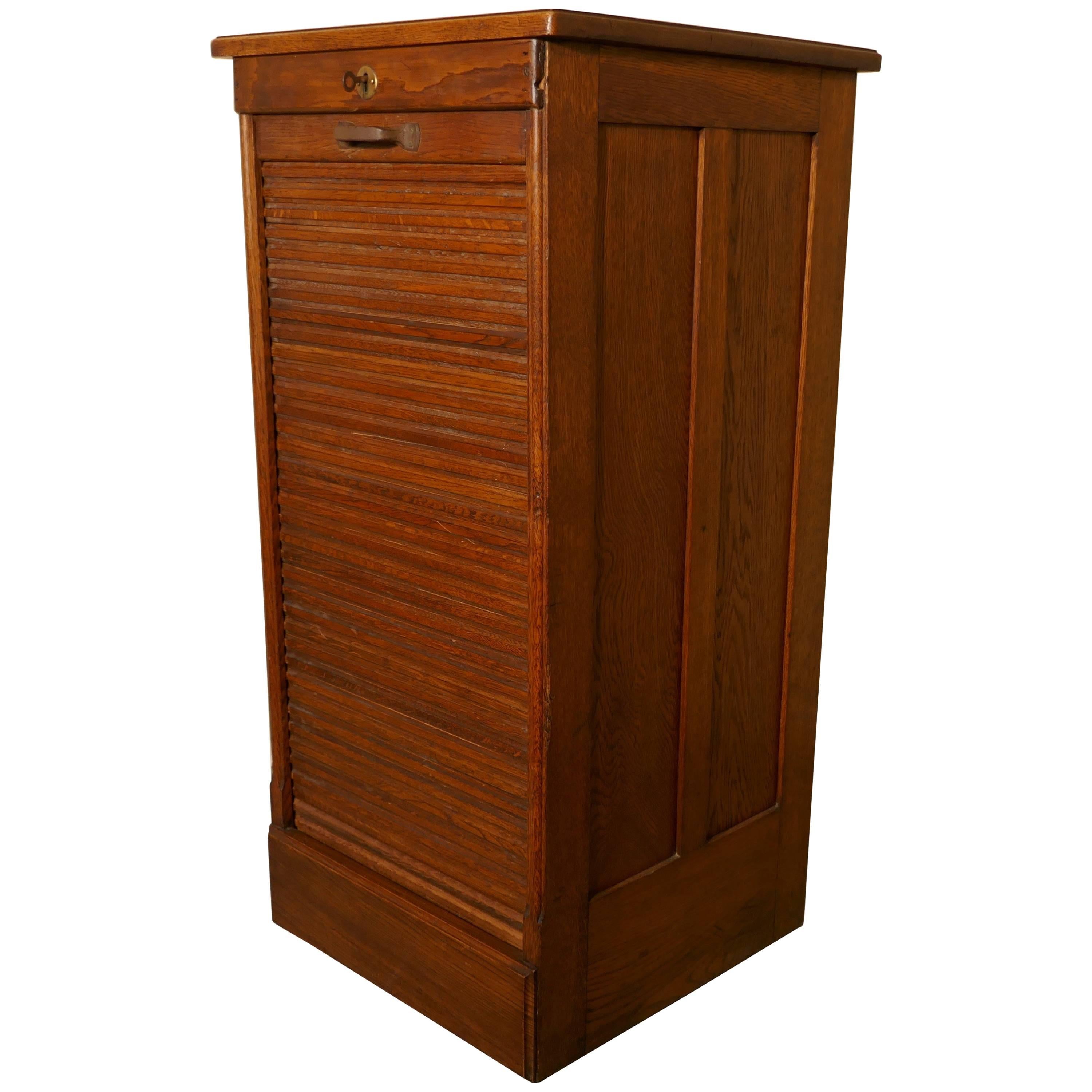 Tambour Fronted Oak Art Deco Filing Cabinet
