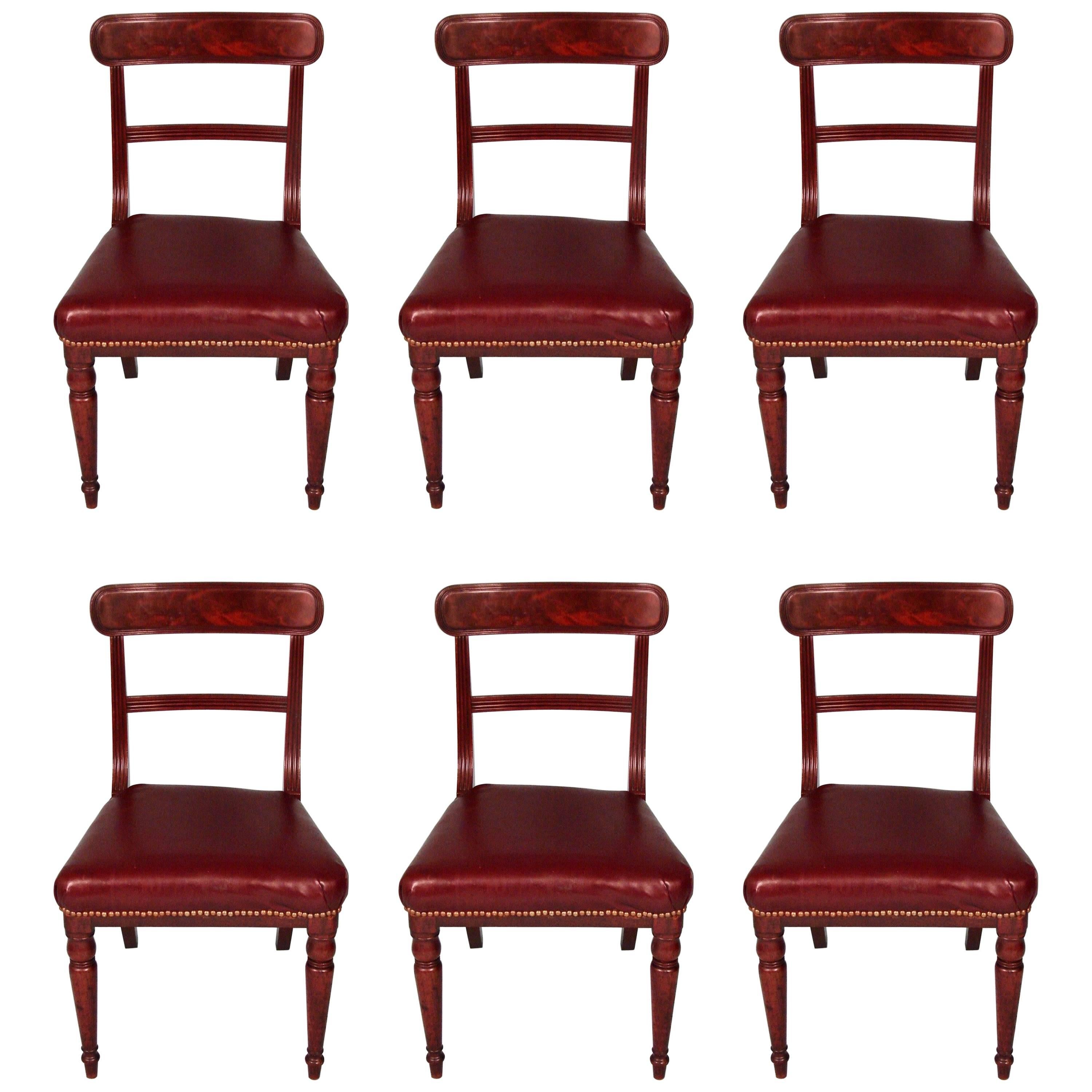 Set of Six Regency Leather Upholstered Mahogany Side Chairs