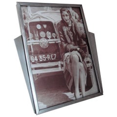 English Art Deco Mid-Sized Chromed Steel and Wood Sunray Photo Frame, Staybrite