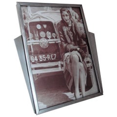 English Art Deco Mid-Sized Chromed Steel and Wood Sunray Photo Frame, Staybrite 12