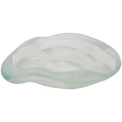 Clear and White Opaline Organic Shape Art Glass Bowl