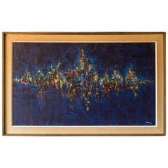 Midcentury Abstract Cityscape Painting