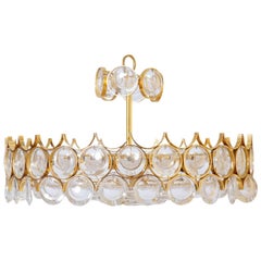 Large Modernist Crystal and Brass Chandelier by Palwa, Germany