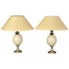 Pair of Signed Anthony Redmile Table Lamps Silver Plated Metal Ostrich Egg 1970s