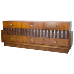 Monumental Walnut Dresser with Faceted Front