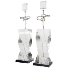 Vintage Pair of Stacked Lucite Helix Table Lamps