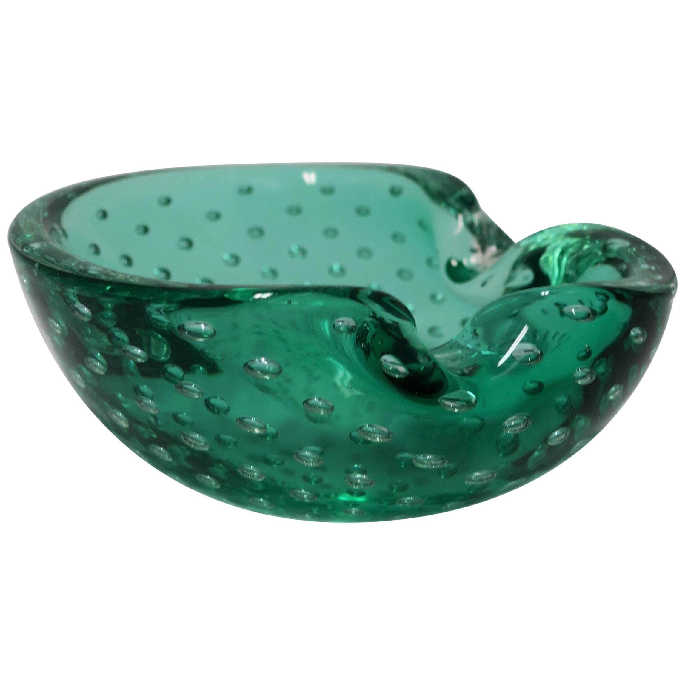 Italian Murano Emerald Green Art Glass Bowl or Ashtray after Alfredo Barbini 15