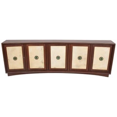 Mid-Century Mexican Modernist Mahogany Credenza with Mendoza Pulls and Goatskin 3